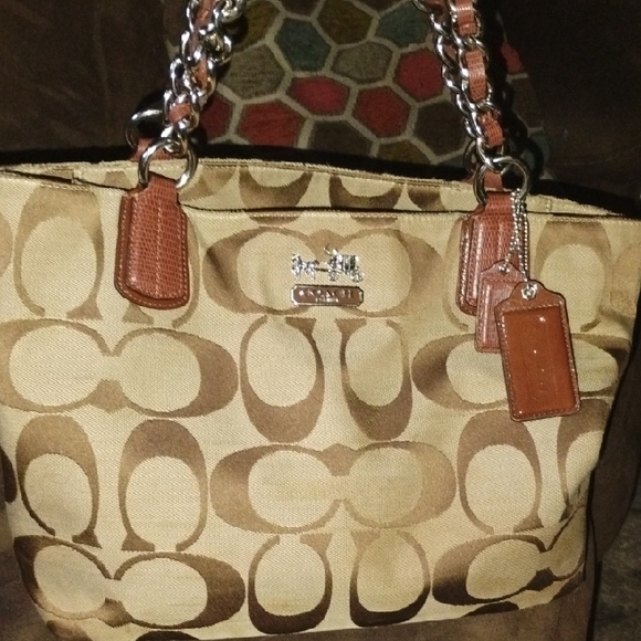 Coach Brown Leather Shoulder Bag with Signature Monogram - Picture 1 of 5
